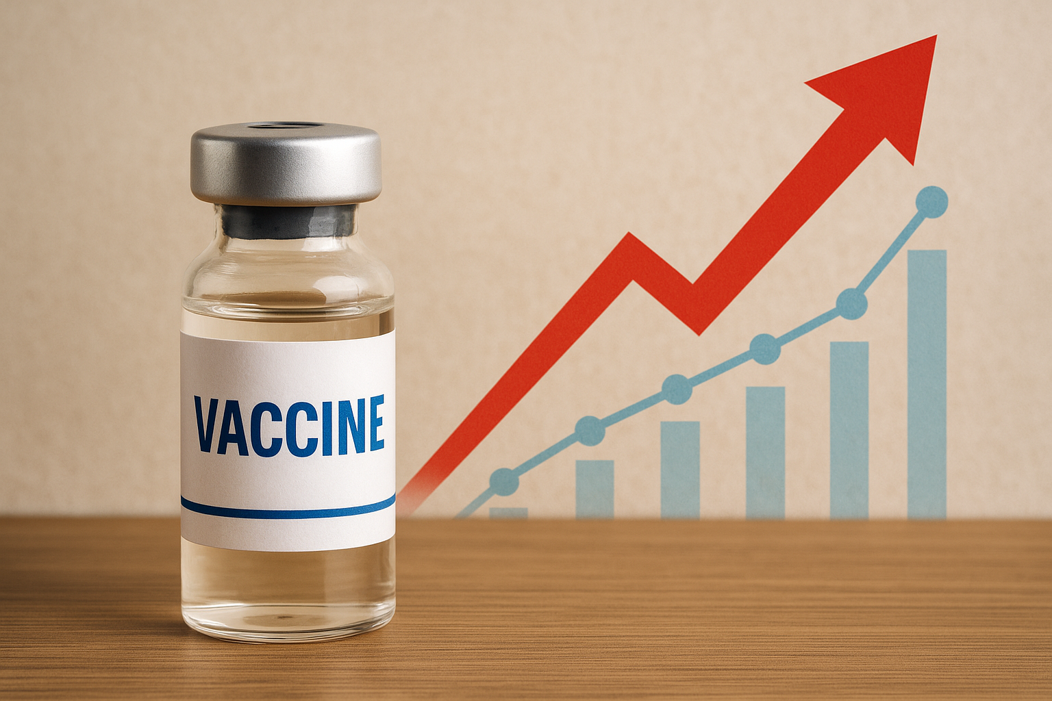 백신 바이알과 상승 그래프 백신은 의료비 절감뿐 아니라 GDP성장율까지 끌어올린다.
