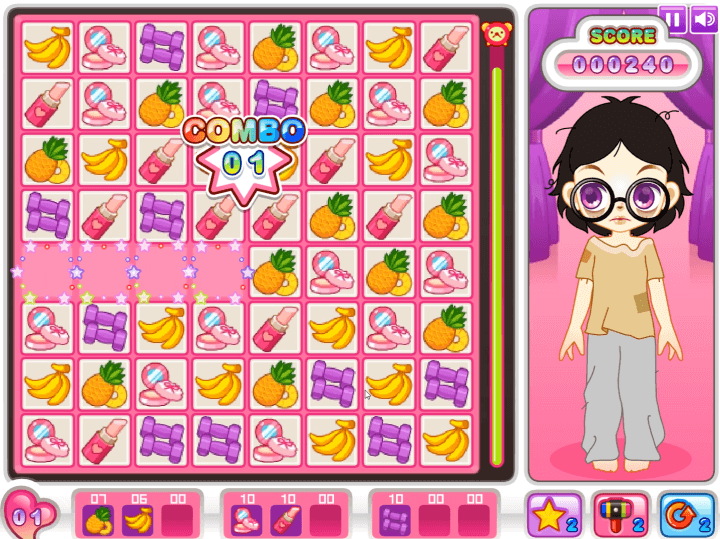 쥬디의-뷰티-스타일-변신-플래시게임-플레이-같은-그림-4개를-연결하여-없애는-화면