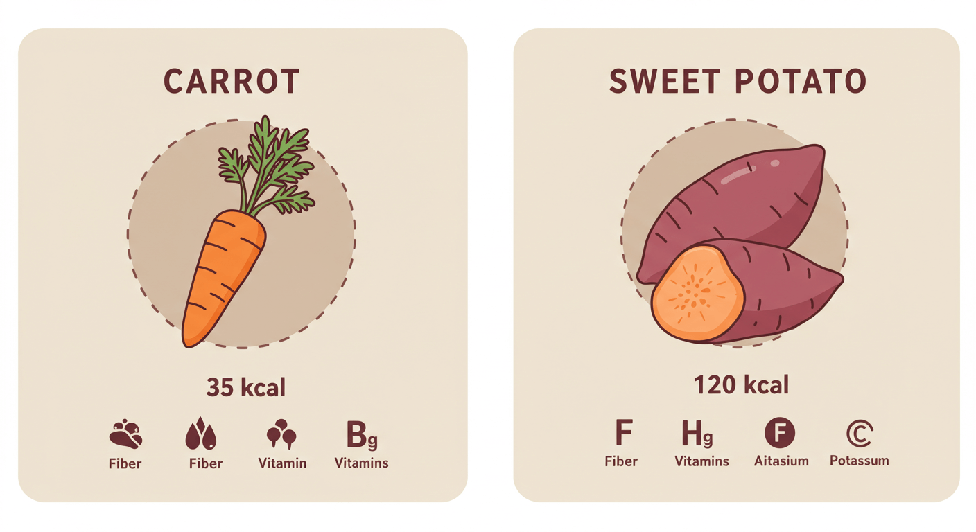 1. 칼로리와 영양성분 비교 – 낮은 칼로리의 당근이 유리할까?