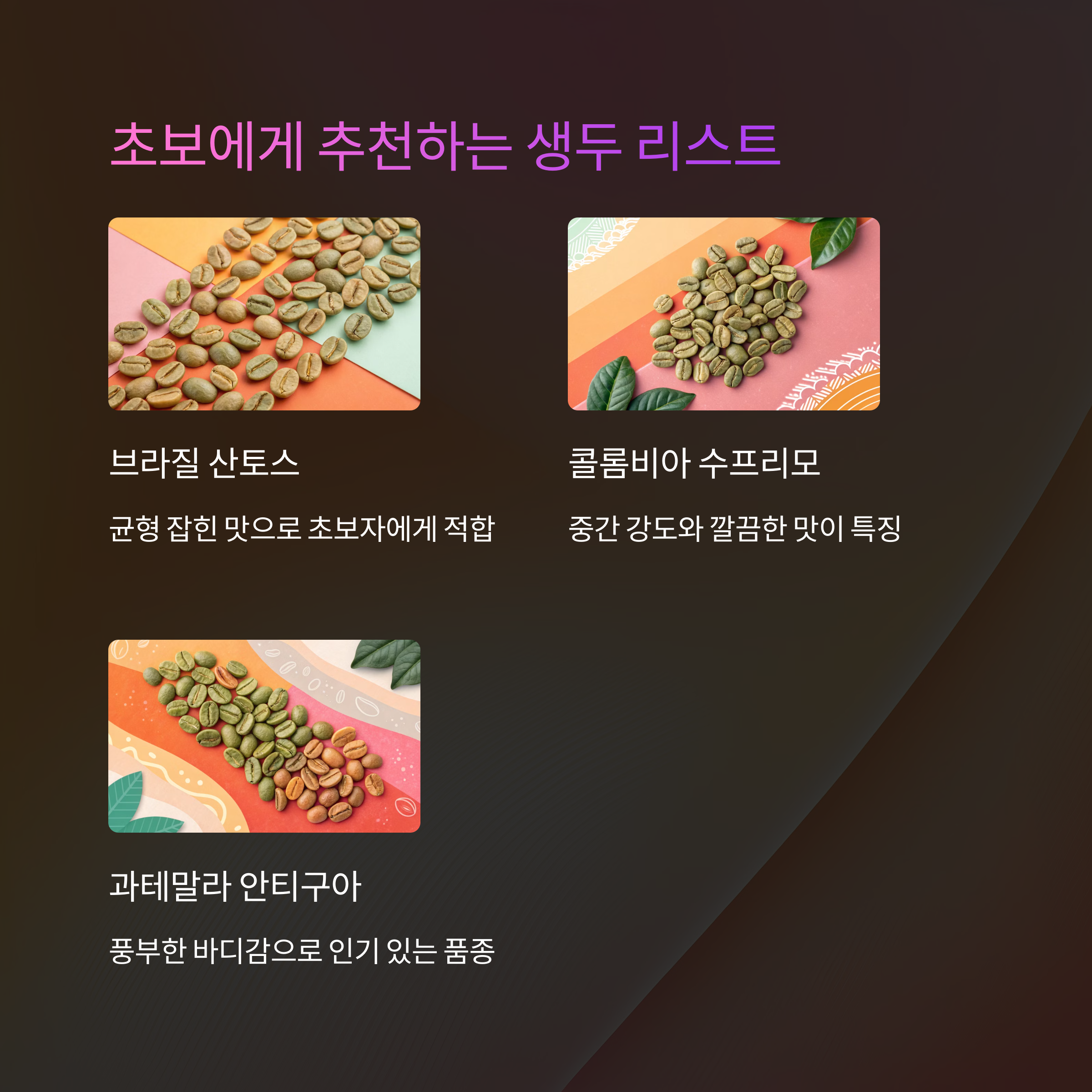 🌟 초보에게 추천하는 생두 리스트