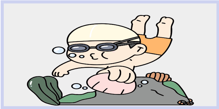 여행지 물속에서 조개 잡는 모습 일러스트