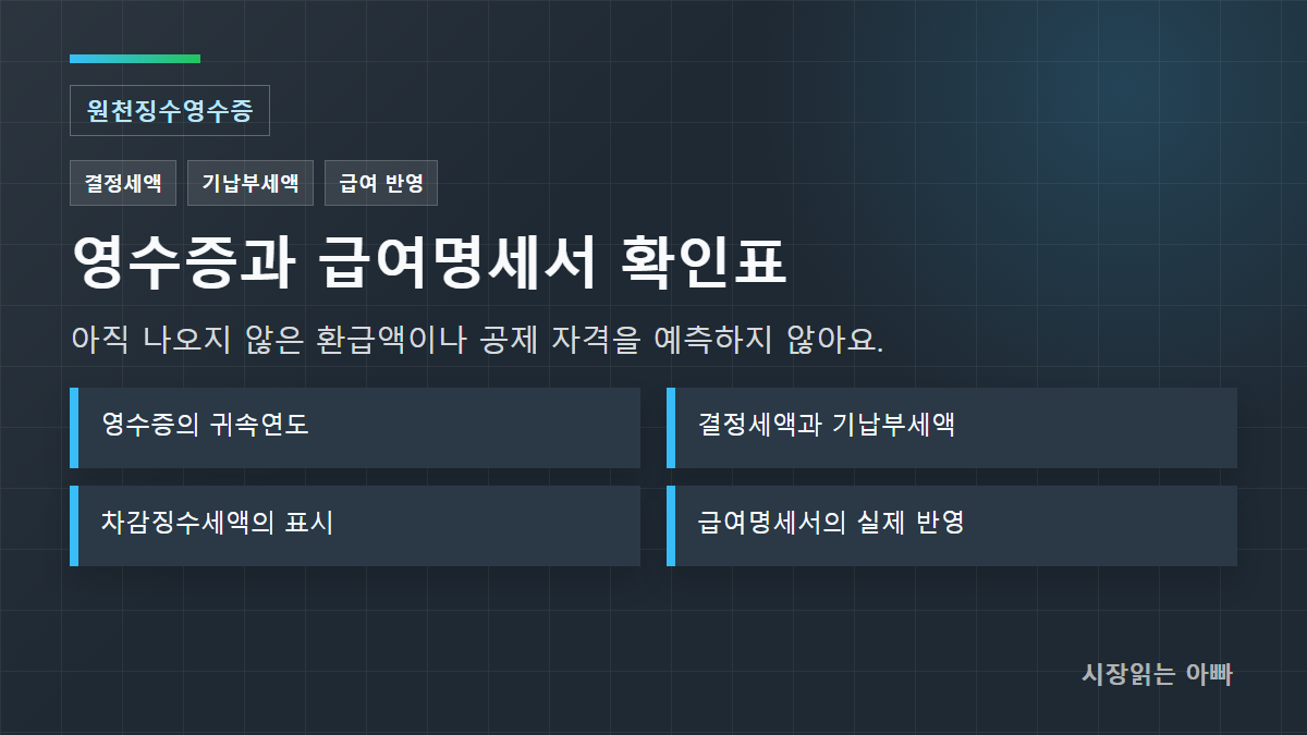 확인 기준: 영수증의 귀속연도; 결정세액과 기납부세액; 차감징수세액의 표시