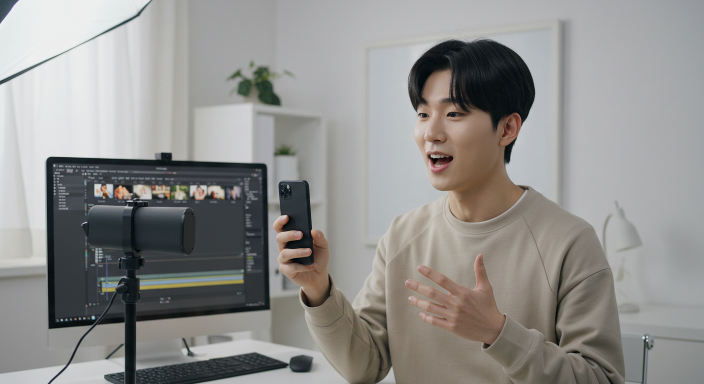 중간
설명글: 유튜브 쇼츠 콘텐츠 제작 및 편집 모습