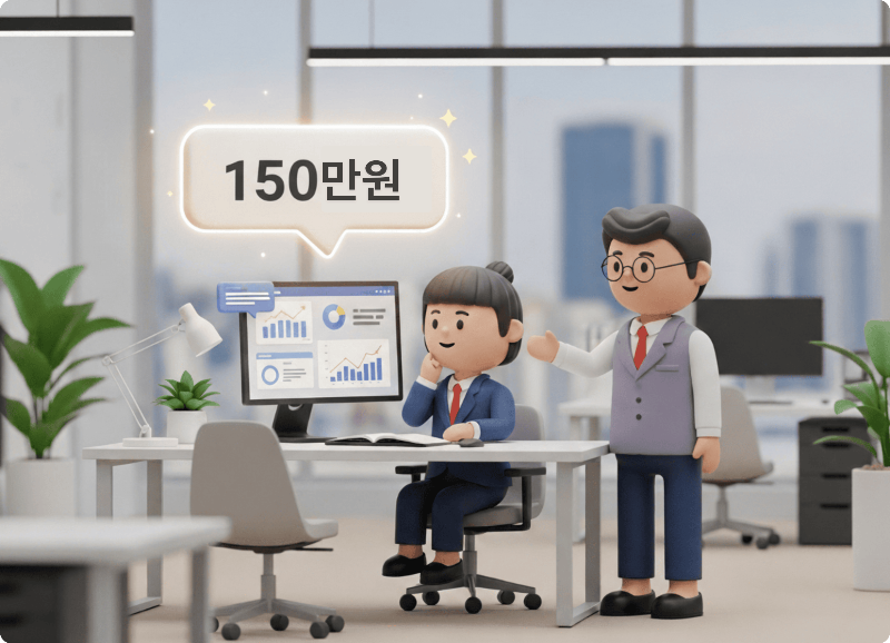 2025년 신설된 중장년 경력지원제, 월 150만원 지원을 받으며 일경험을 쌓는 모습