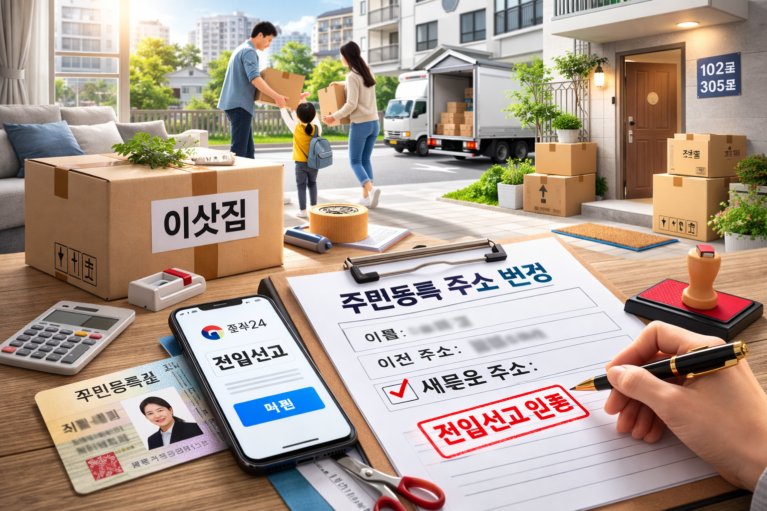 이삿짐 박스와 주민등록 주소 변경