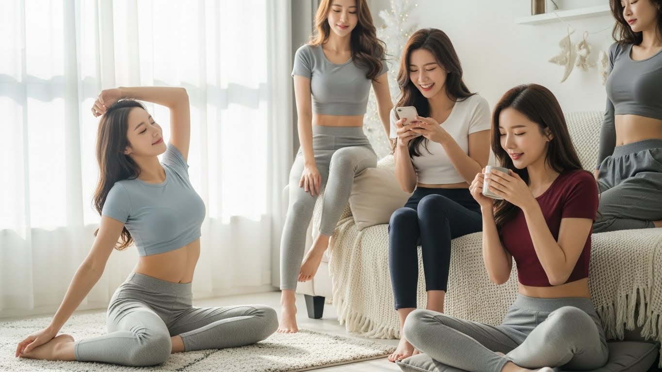 집에서 쉬는 여성들