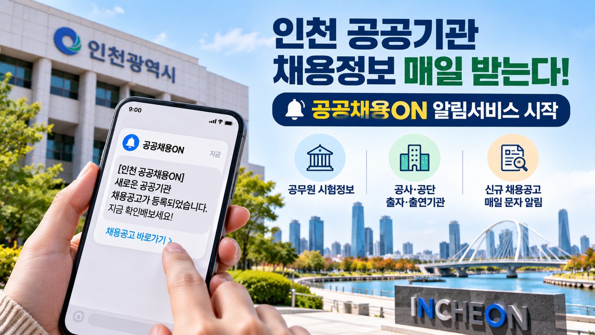 인천 공공기관 채용정보를 매일 문자로 받는 공공채용ON 알림서비스 안내 이미지