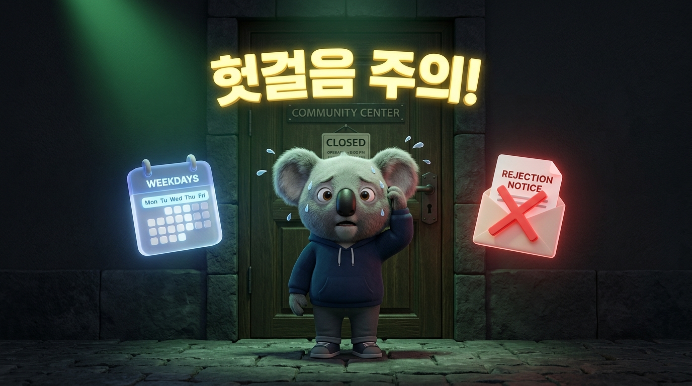 경남도민 생활지원금 요일제를 확인하지 않아 헛걸음하여 당황하는 캐릭터 썸네일