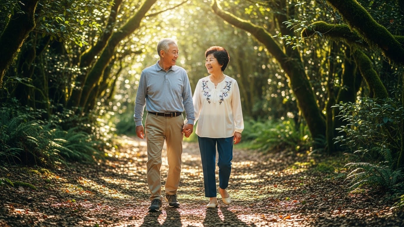 허리 건강을 회복하고 다시 평범하고 행복한 일상의 걸음을 되찾은 부부의 모습
