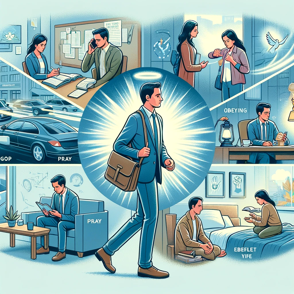 현대인이 바쁜 일상 속에서도 복음을 전하며 전단지를 나누어 주는 모습이 담긴 이미지입니다. 다양한 환경에서 사람들과 대화를 나누고&amp;#44; 전단지를 건네며 복음을 전하는 모습이 포함되어 있습니다