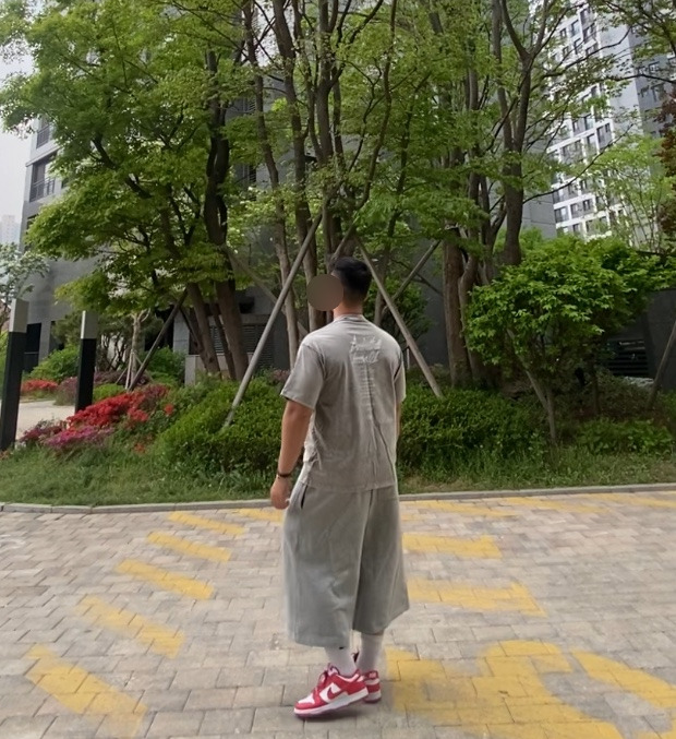 데일리룩('26. 5. 2.)크림소다랩 스톤워싱 피그먼트 티셔츠, 무신사스탠다드롱 버뮤다 와이드 스웨트 팬츠, 나이키 삭스 양말, 나이키 덩크 로우 레트로 화이트 유니버시티 레드