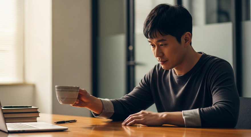 커피잔을 내려놓는 직장인 남성