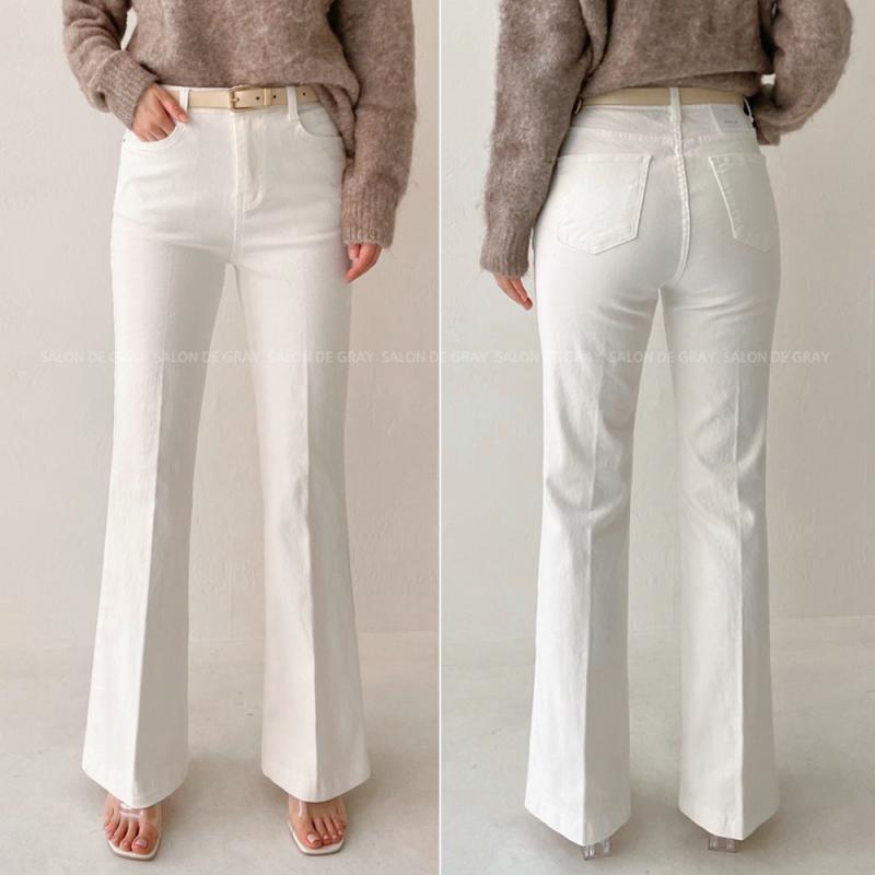 봄버전 레직기 부츠컷 면바지 크림 화이트진 스판 코튼 밴딩팬츠 하우룩청바지