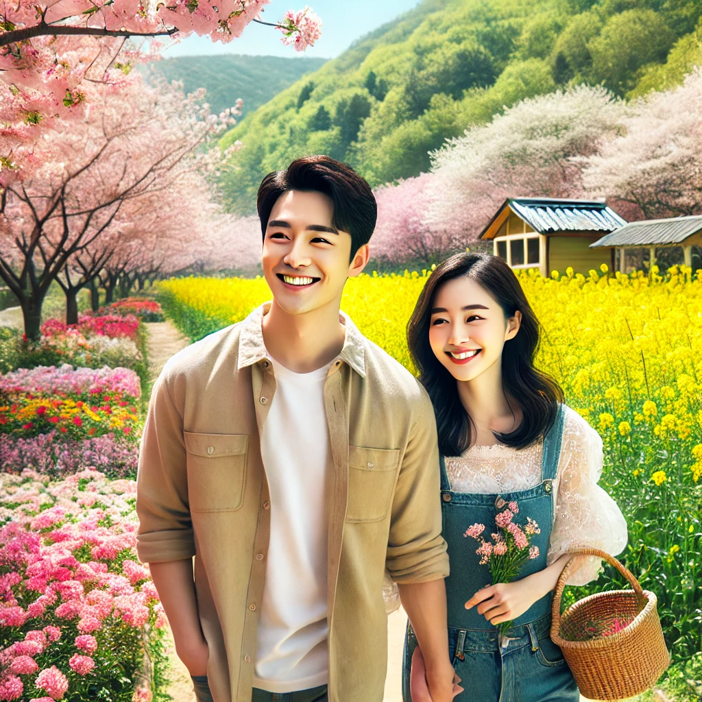벛꽃들을 구경하는 연인 이미지