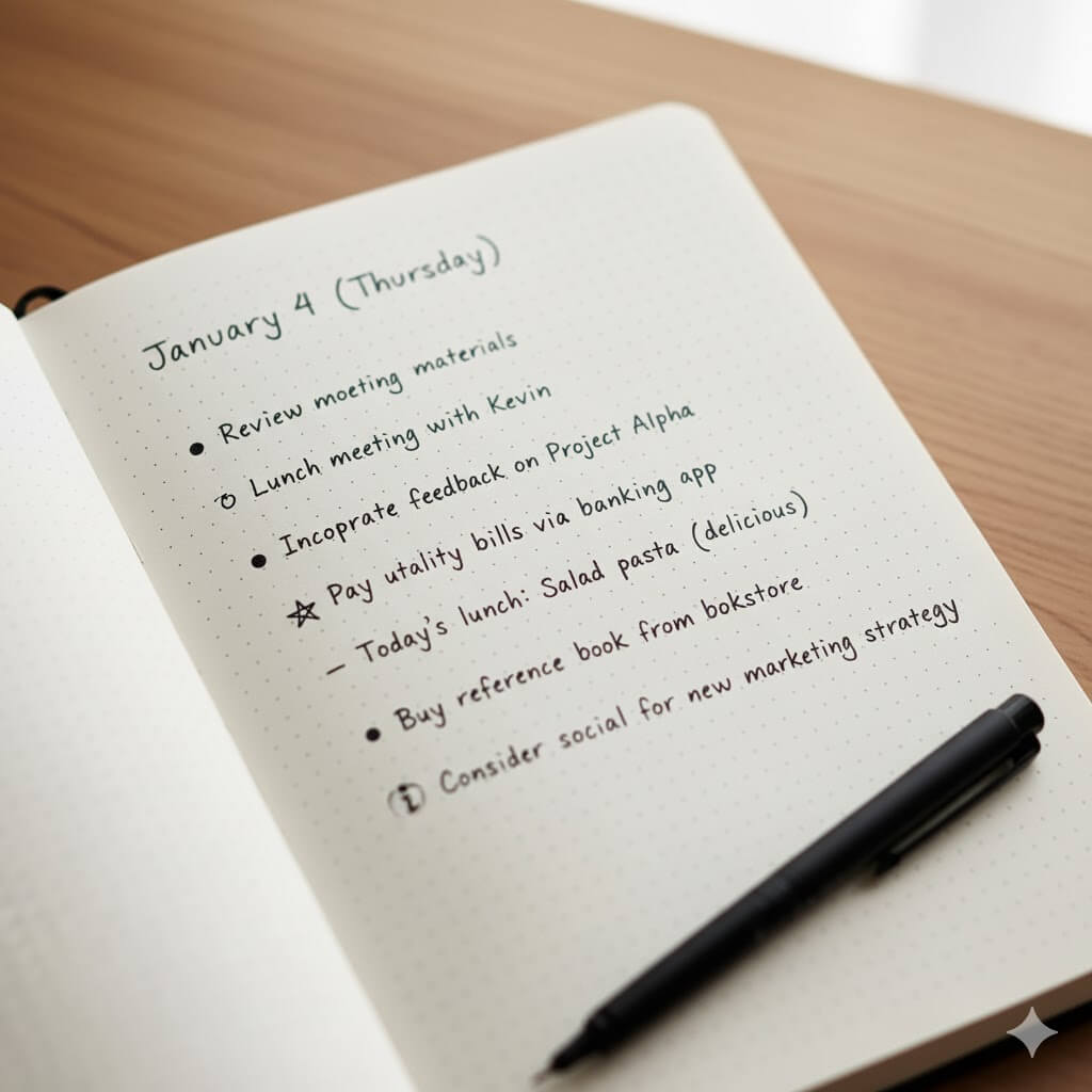 불렛 저널 구성, 핵심 페이지 예시