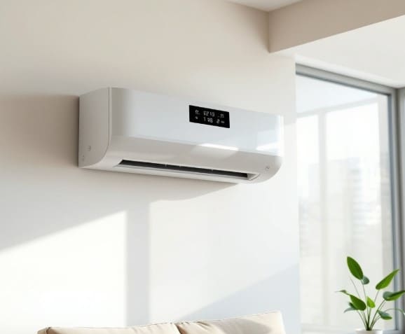 하얀색 에어컨이 있습니다.