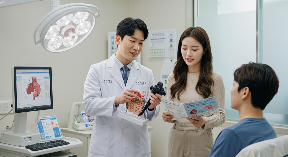 대장 용종 제거 수술 후 관리법 알려주는 의사 이미지