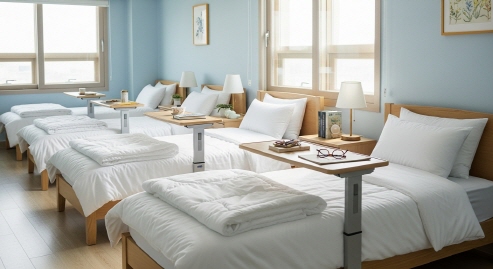 단기보호시설 침대 정돈 모습