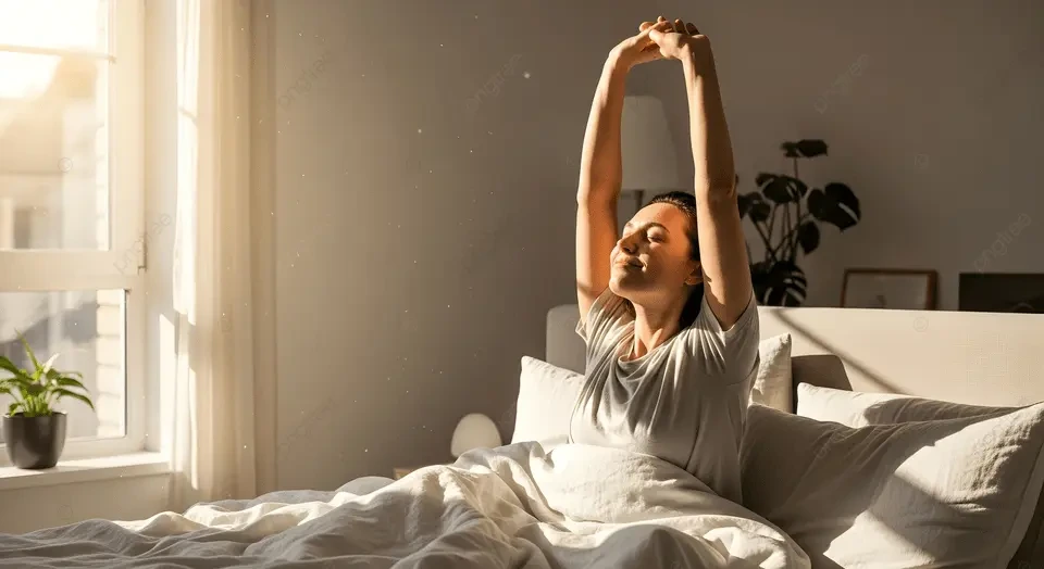 아침 햇살에 일어나 기지게를 폄