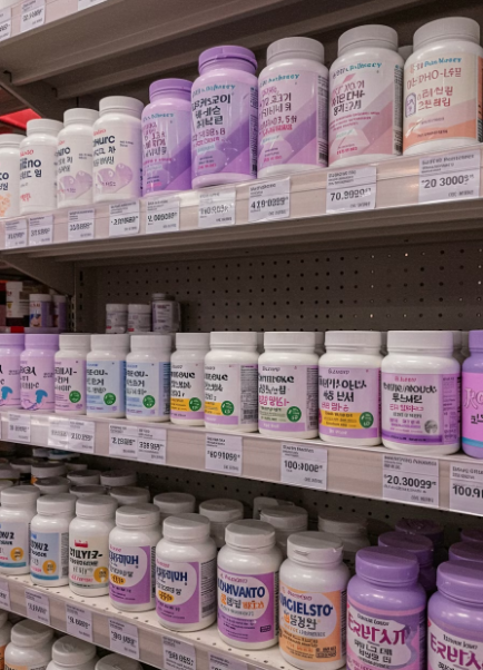 매장에 진열된 다양한 종류의 영양제들
