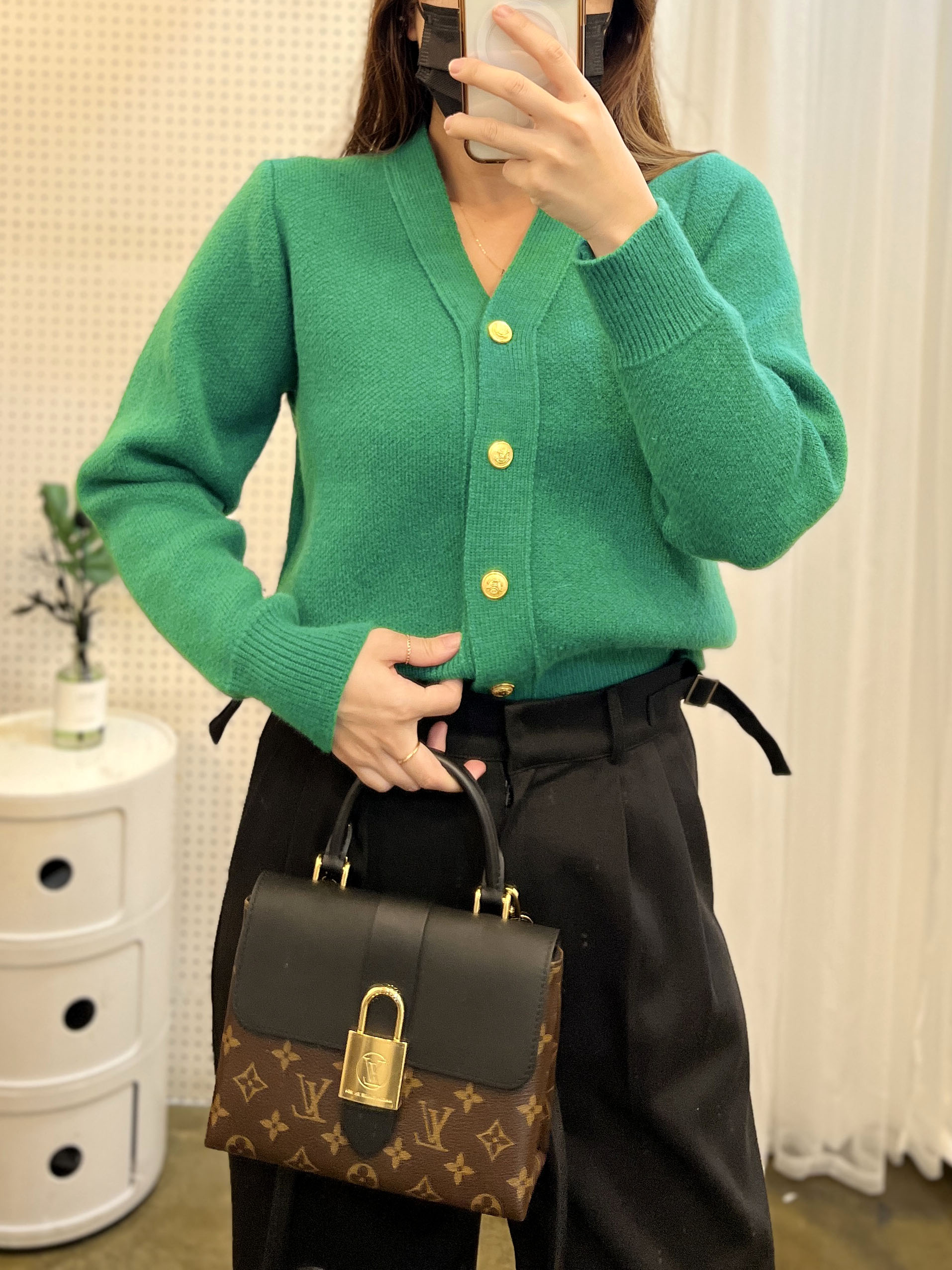 도톰 여성 고양이 자수 니트 녹색 가디건