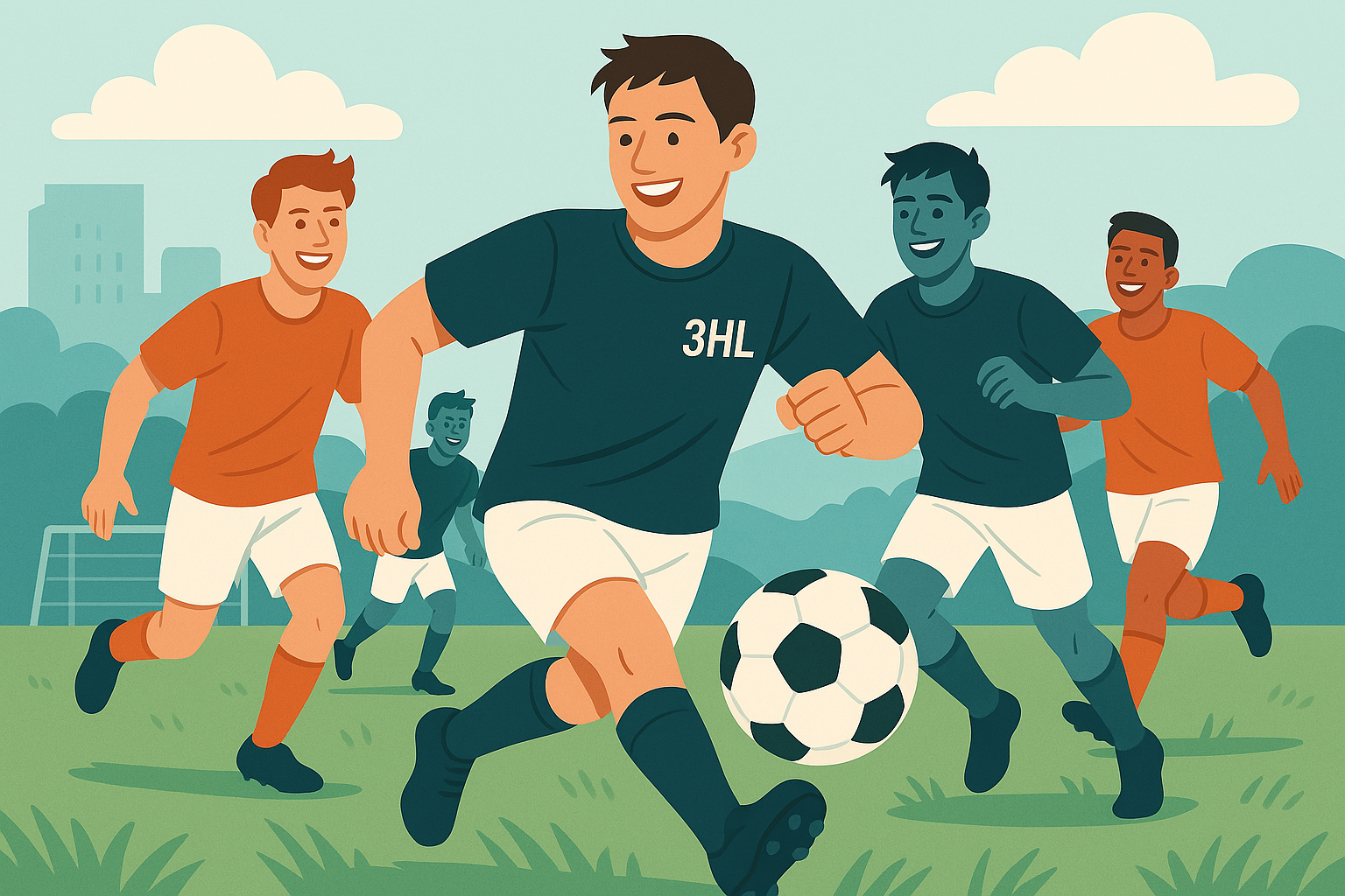 축구하는 젊은 남성들