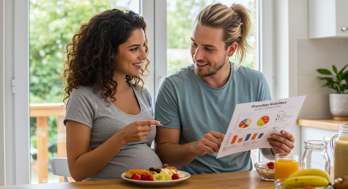 임신한 부부가 영양제를 먹는 사진