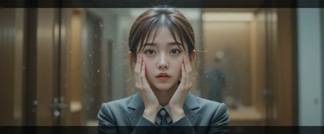 사무실 책상에 앉아 머리를 짚으며 통증을 느끼는 직장인