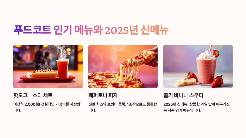 푸드코트 인기 메뉴와 2025년 신메뉴