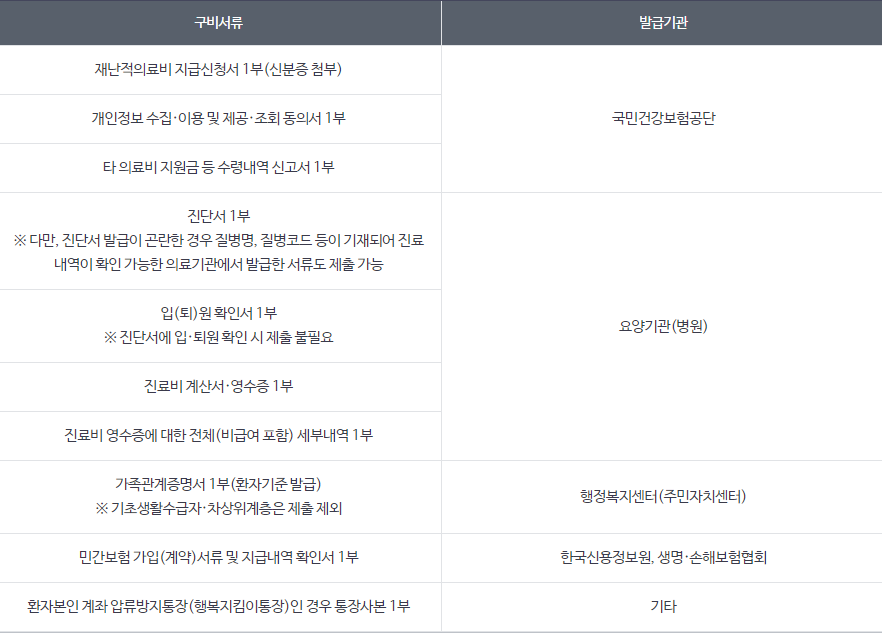 재난적 의료비 지원 필요서류