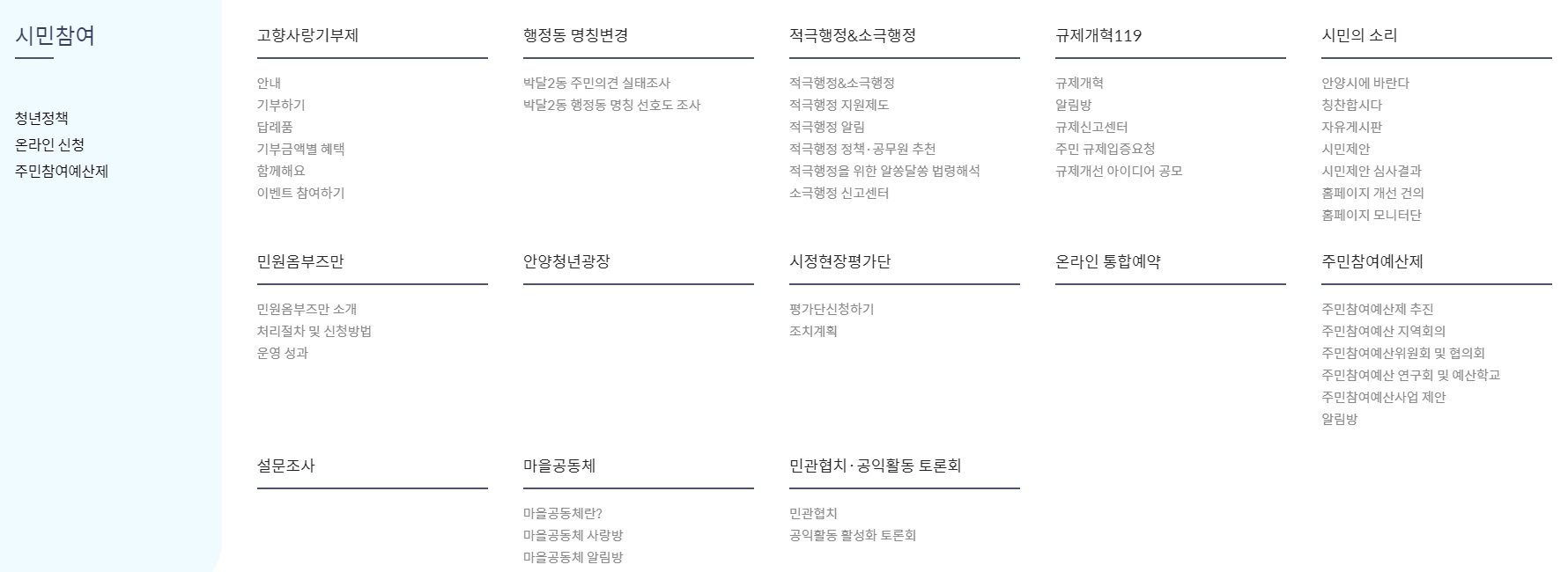 다양한 사회 복지 정책 정보 안내 화면