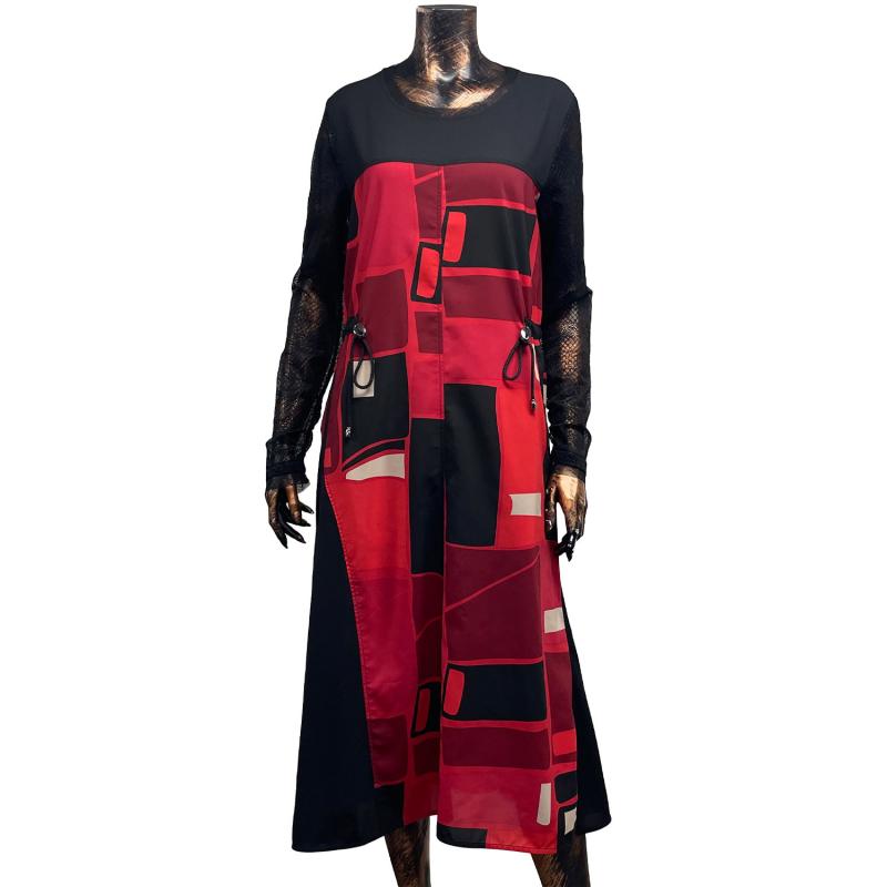 데시데 절개배색 프린트소재 A라인 롱원피스 DNS411