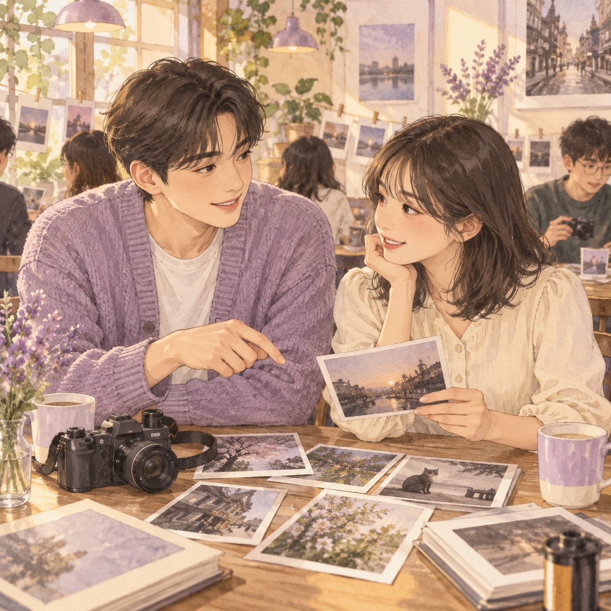 사진 모임에서 지우의 사진을 보며 다정하게 대화하는 태오