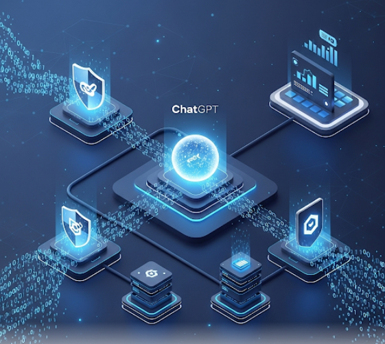 ChatGPT를 활용한 기업 데이터 보안 및 업무 자동화 과정을 시각적 표현