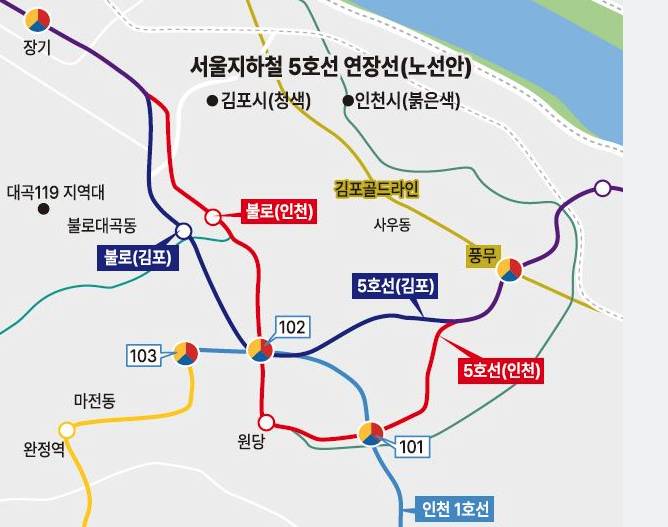 지하철 5호선 연장 김포시 요구안&#44; 인천시 요구안
