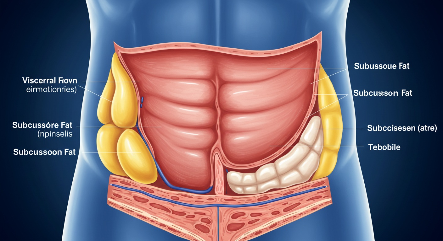 내장지방과 피하지방의 차이를 보여주는 단면도