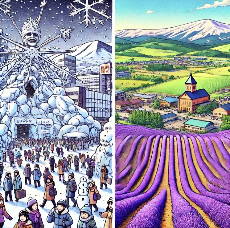 겨울 훗카이도 vs 여름 훗카이도 여행 비교 사진