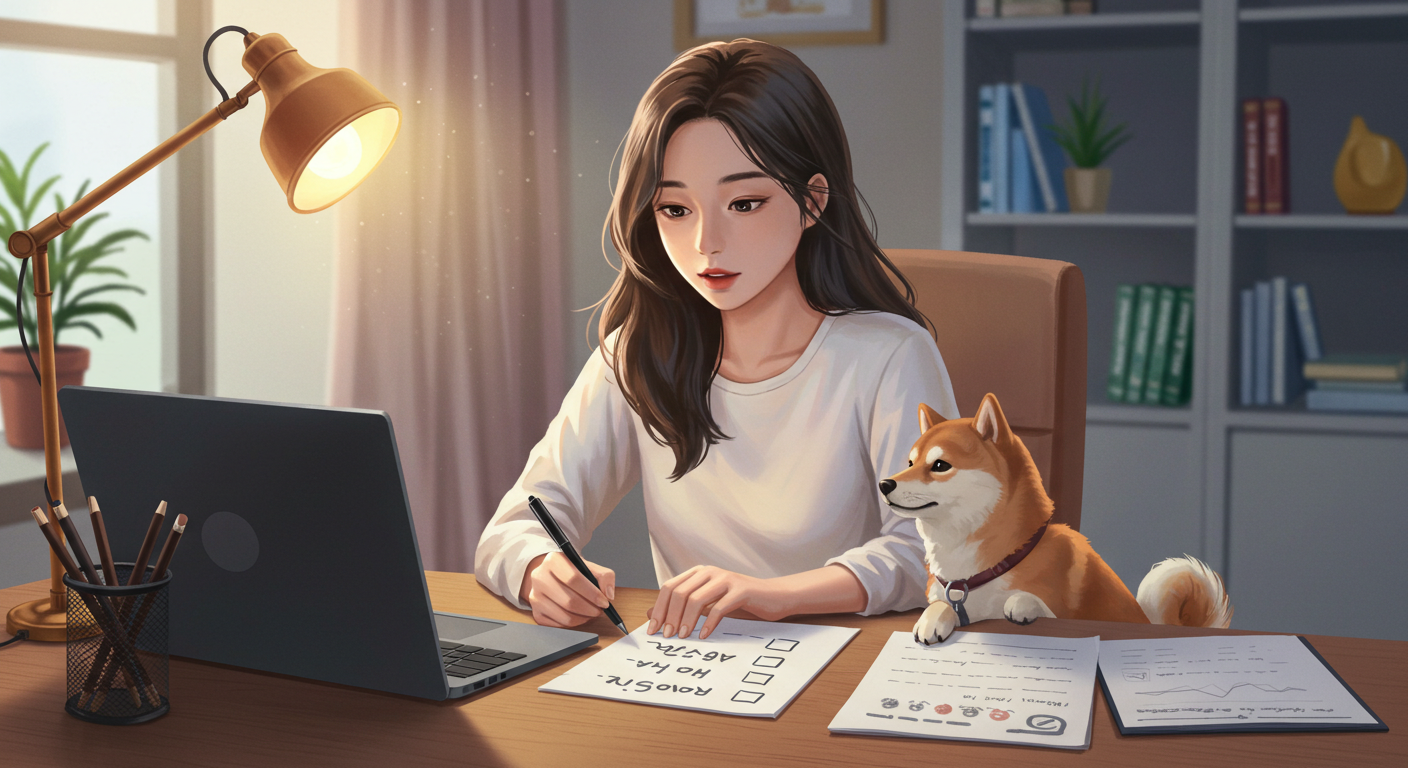 투자 전략을 체크리스트로 정리하는 장면