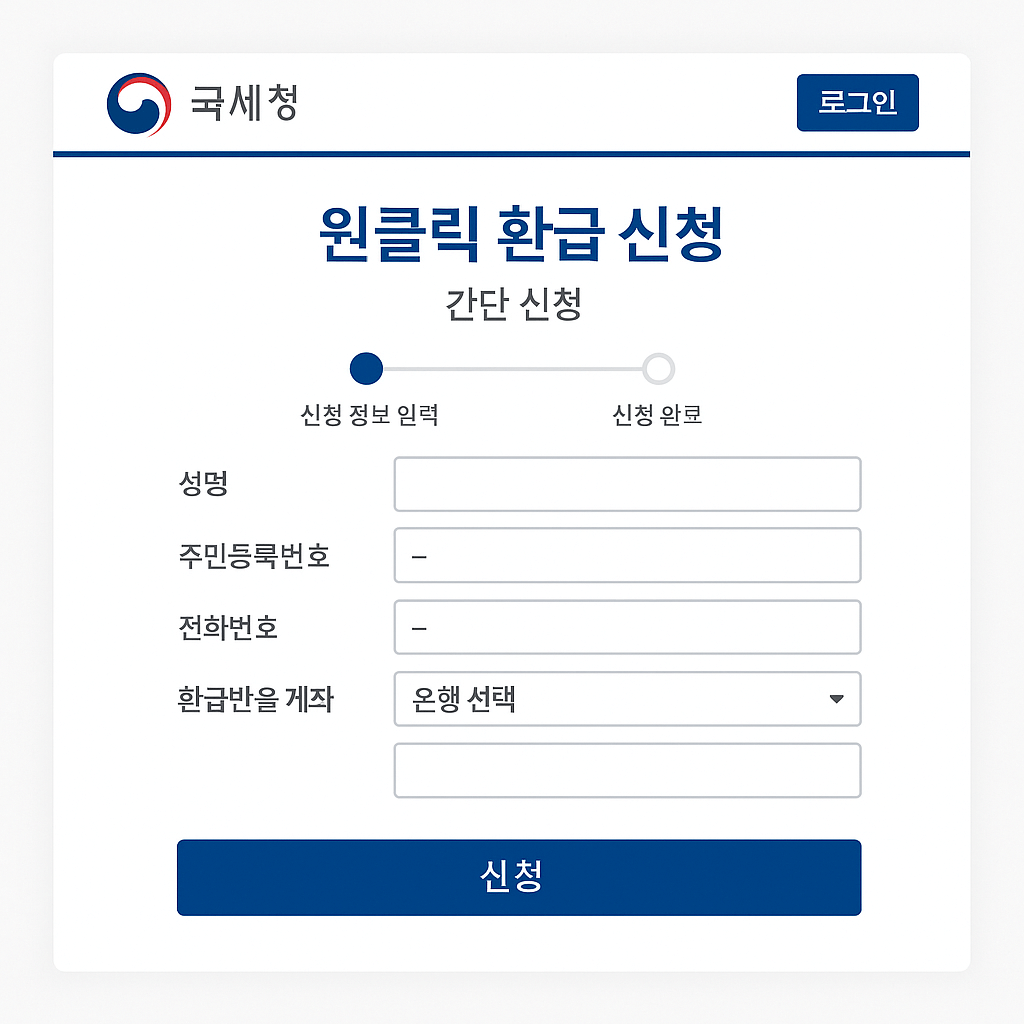 국세청 원클릭 환급 서비스 신청 화면