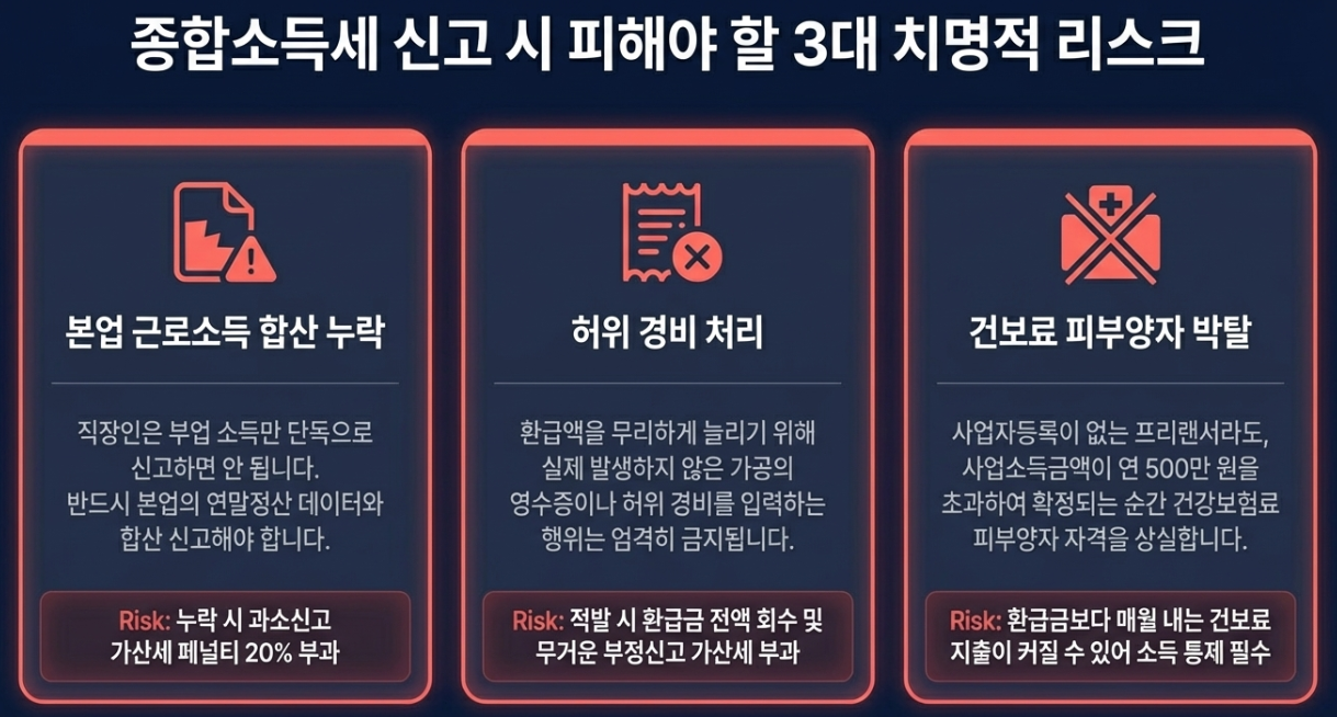 종합소득세 근로소득 합산 신고 누락 가산세 및 건강보험료 피부양자 박탈 리스크