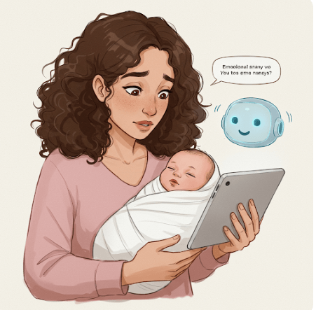 기술의 도움으로 육아를 지원 받는 엄마