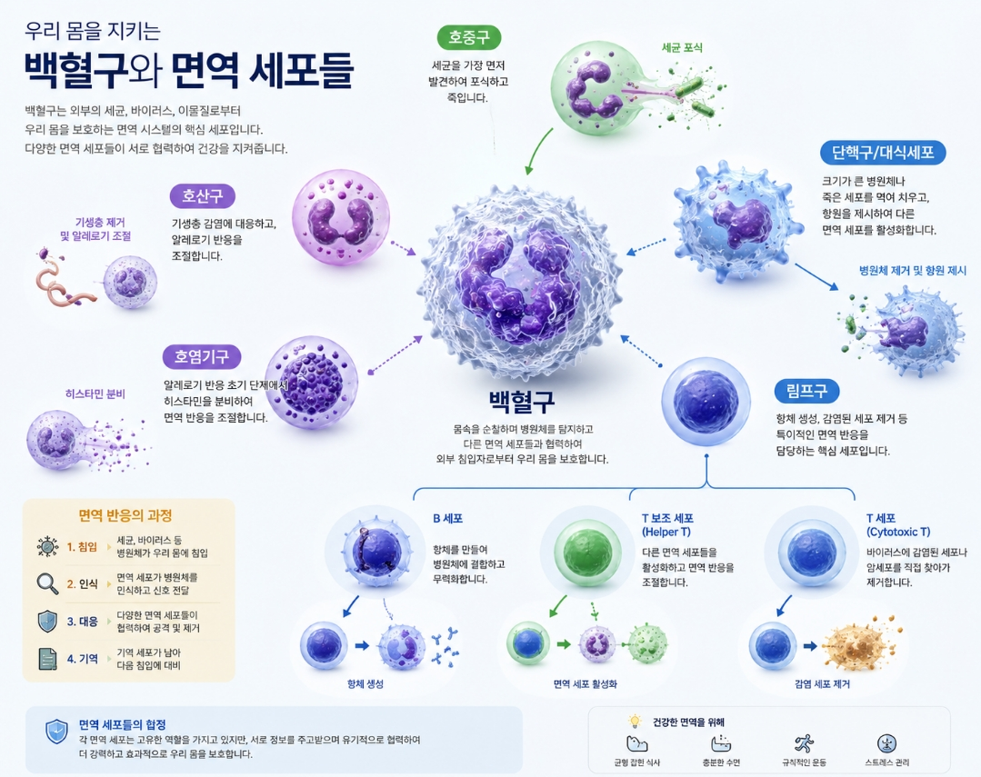 백혈구와 면역세포 호중구, 림프구, 호산구 등
