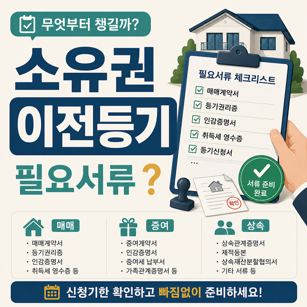 소유권 이전등기 필요서류 확인하는 손