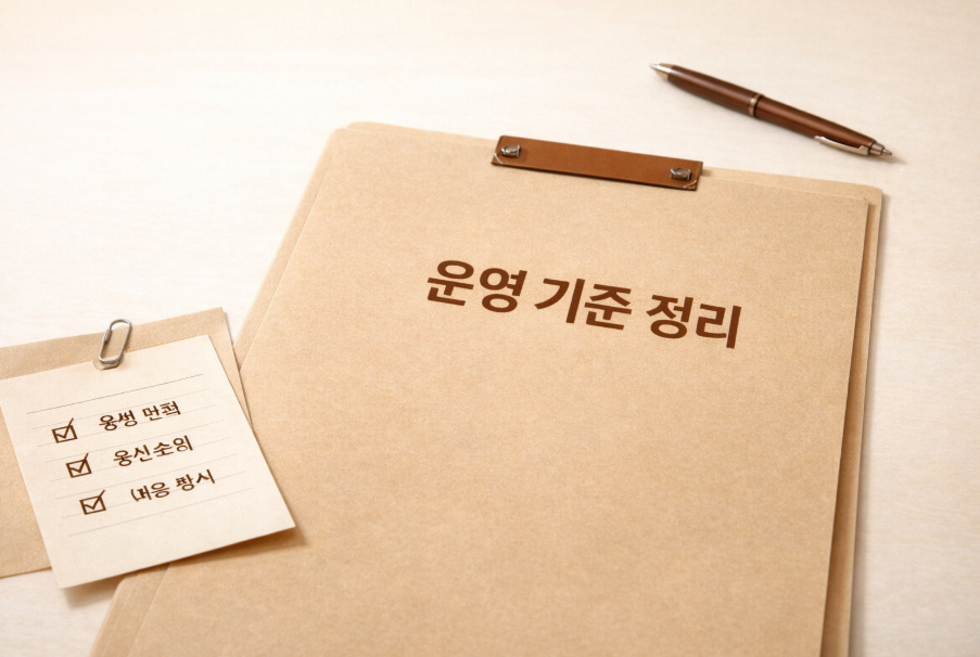 블로그 운영 기준 문서를 통해 판단을 정리하는 과정을 보여주는 이미지