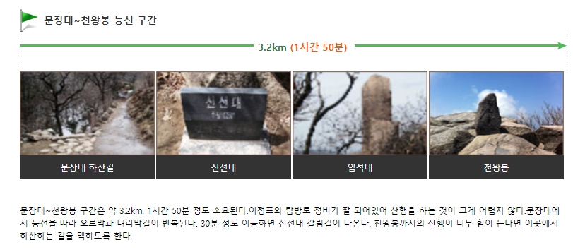 문장대에서 천왕봉으로 향하는 능선길에서 바라본 속리산의 웅장한 산세와 푸른 하늘 풍경