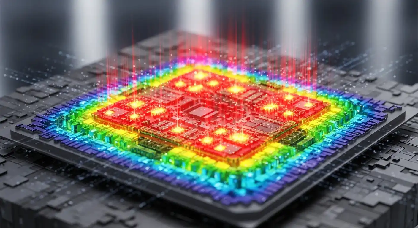 <img src="ai_chip_hotspot_density.webp" alt="AI 칩의 고집적화로 인해 발생하는 열 밀도 증가와 핫스폿 문제를 시각화한 이미지입니다">