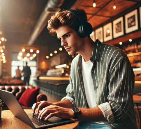 젊은남자가 노트북으로 일하는 모습