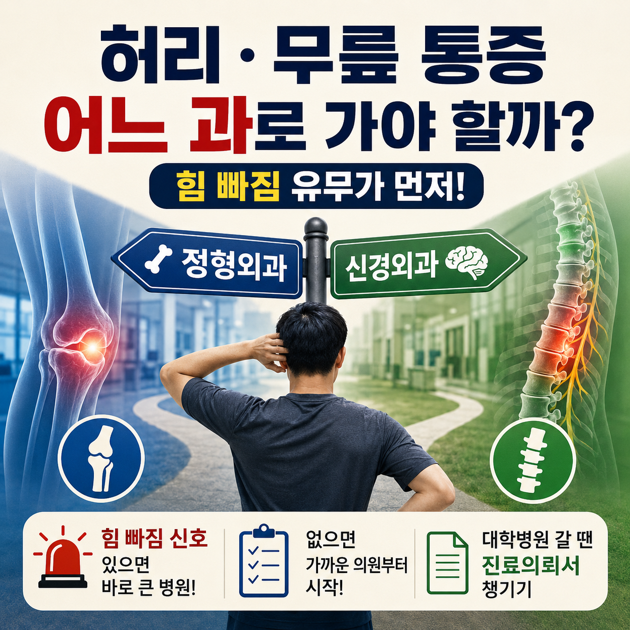 통증 부위와 근력 저하 신호로 진료과 고르는 순서 안내
