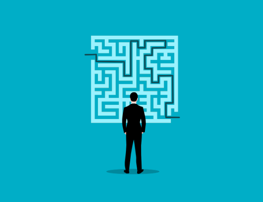 문제가 정의되지 않아 구조를 파악하지 못한 상태를 미로로 표현한 이미지