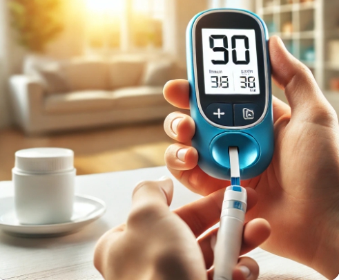 혈당 측정 장면 (실제 혈당 체크 모습)